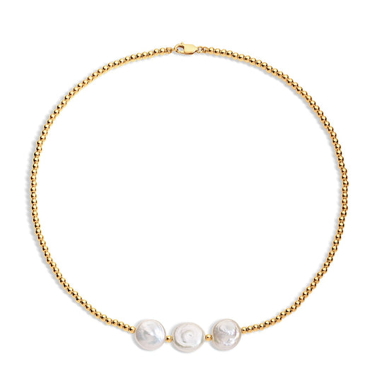 3mm beaded gold-filled necklace with 3 coin pearls