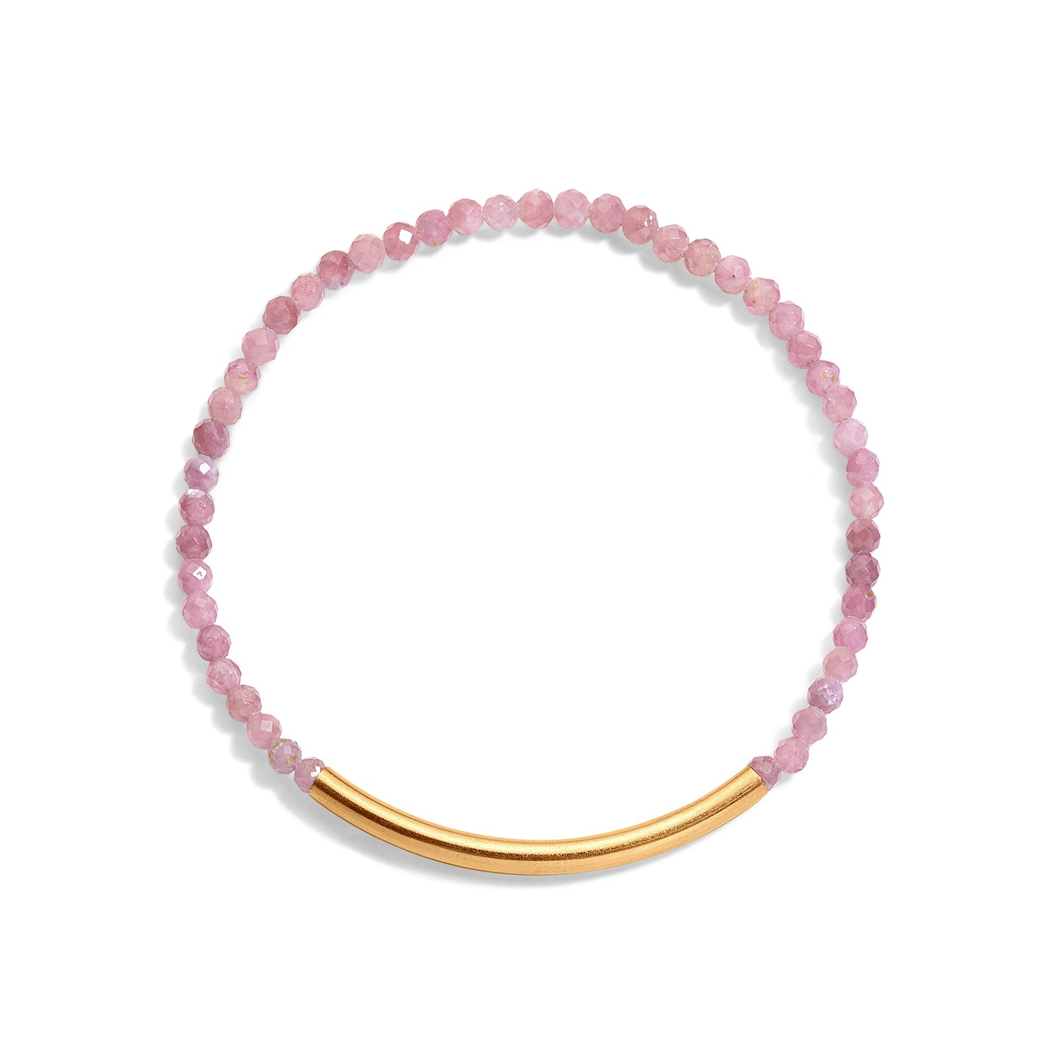 A pink gemstone bracelet with a 14k gold-filled paperclip accent
