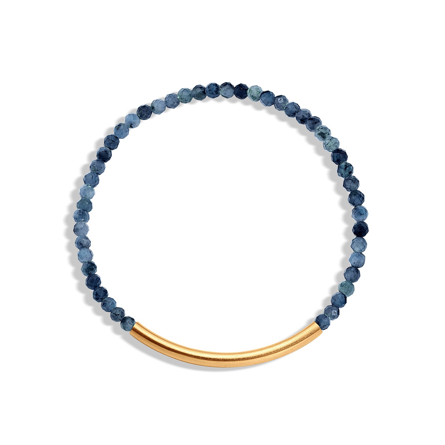 A blue gemstone bracelet with a 14k gold-filled paperclip accent