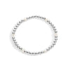 A sterling silver bead and pearl bracelet with a stretch design, featuring a series of round beads and a clasp.
