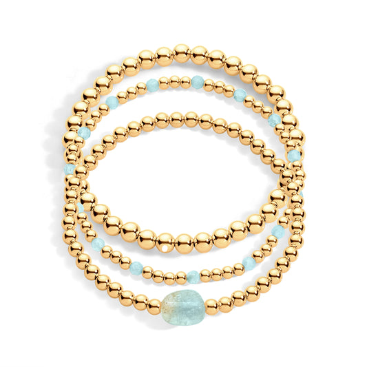 3 gold-filled bracelet with aquamarine gemstones