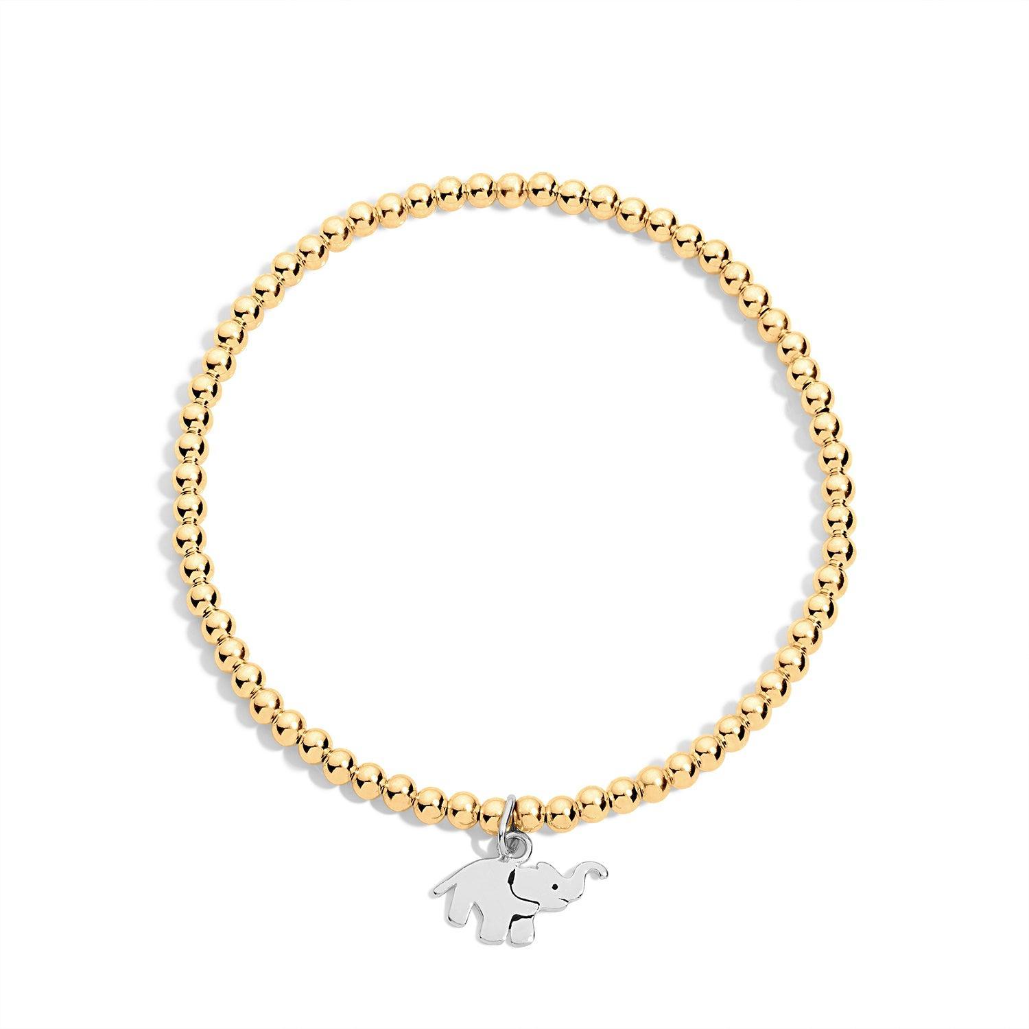 Gold filled beaded bracelet with a sterling silver elephant charm