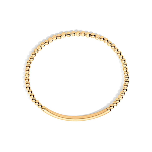 Gold-filled beaded bracelet with a gold bar accent