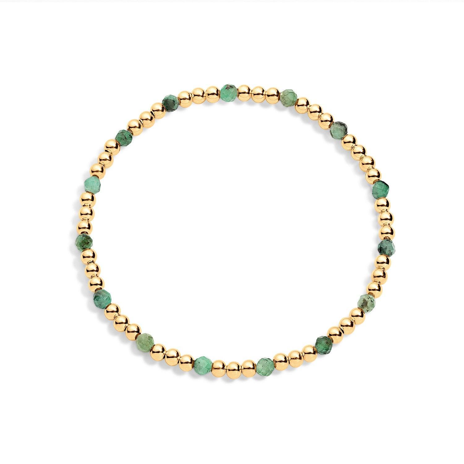 14K gold-filled beaded bracelet with emerald gemstones