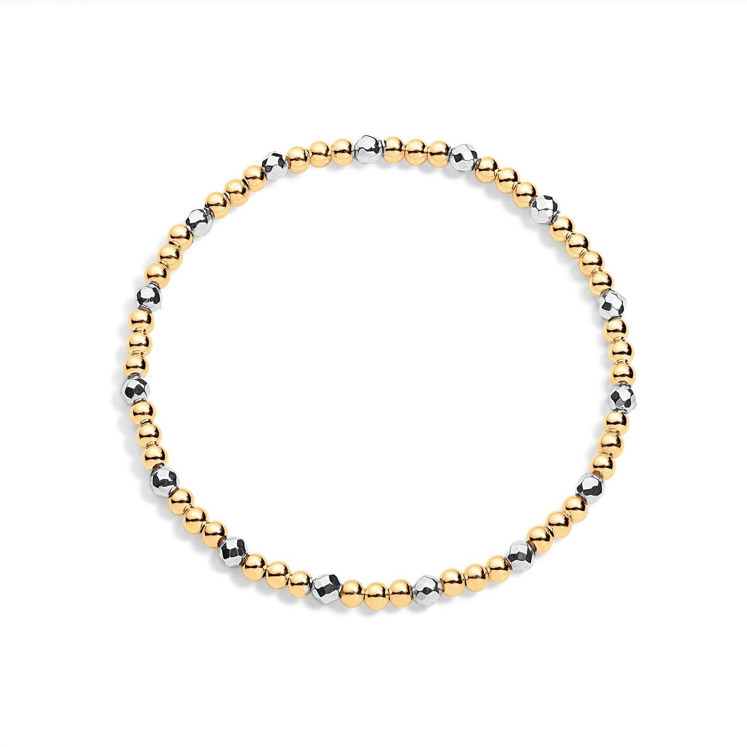 14K gold-filled beaded bracelet with silver hematite gemstones