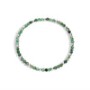 A sterling silver bracelet with green gemstone beads and silver accents, displayed against a white background.