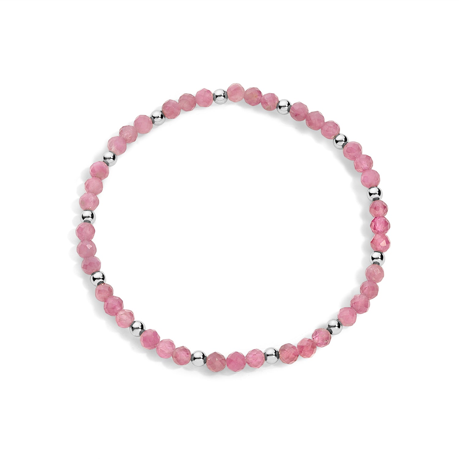 Sterling silver beaded bracelet with pink tourmaline gemstones