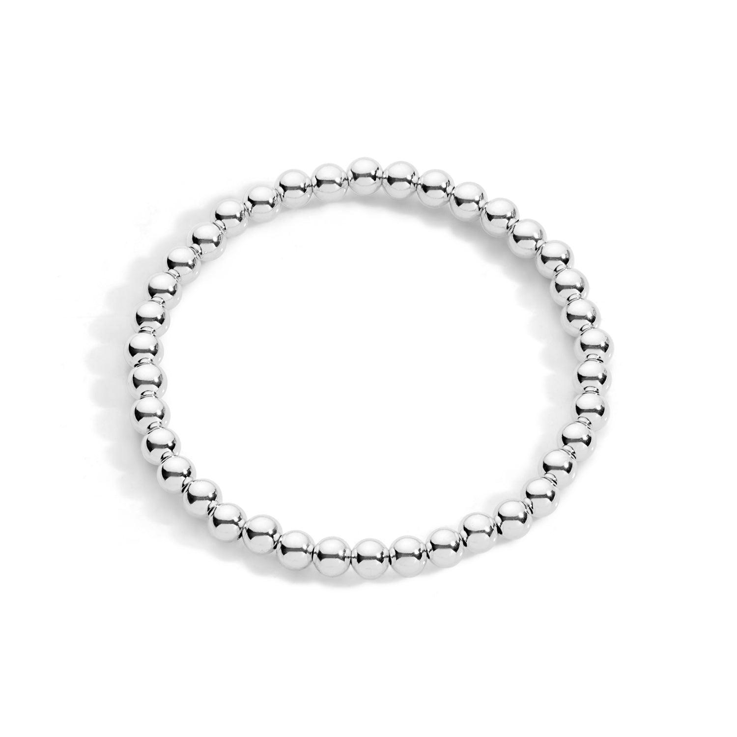 5mm sterling silver beaded stretch bracelet on white background