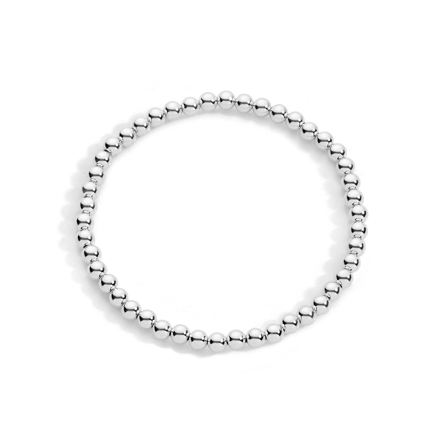 4mm sterling silver beaded stretch bracelet on white background