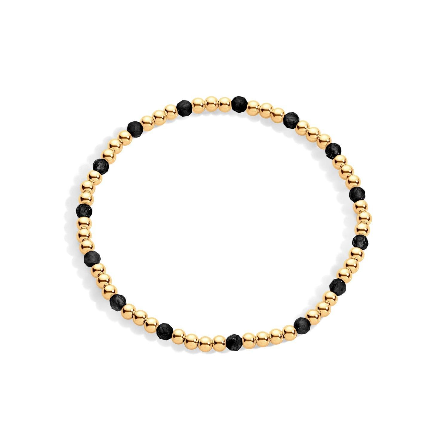 14K gold-filled beaded bracelet with black spinel gemstones