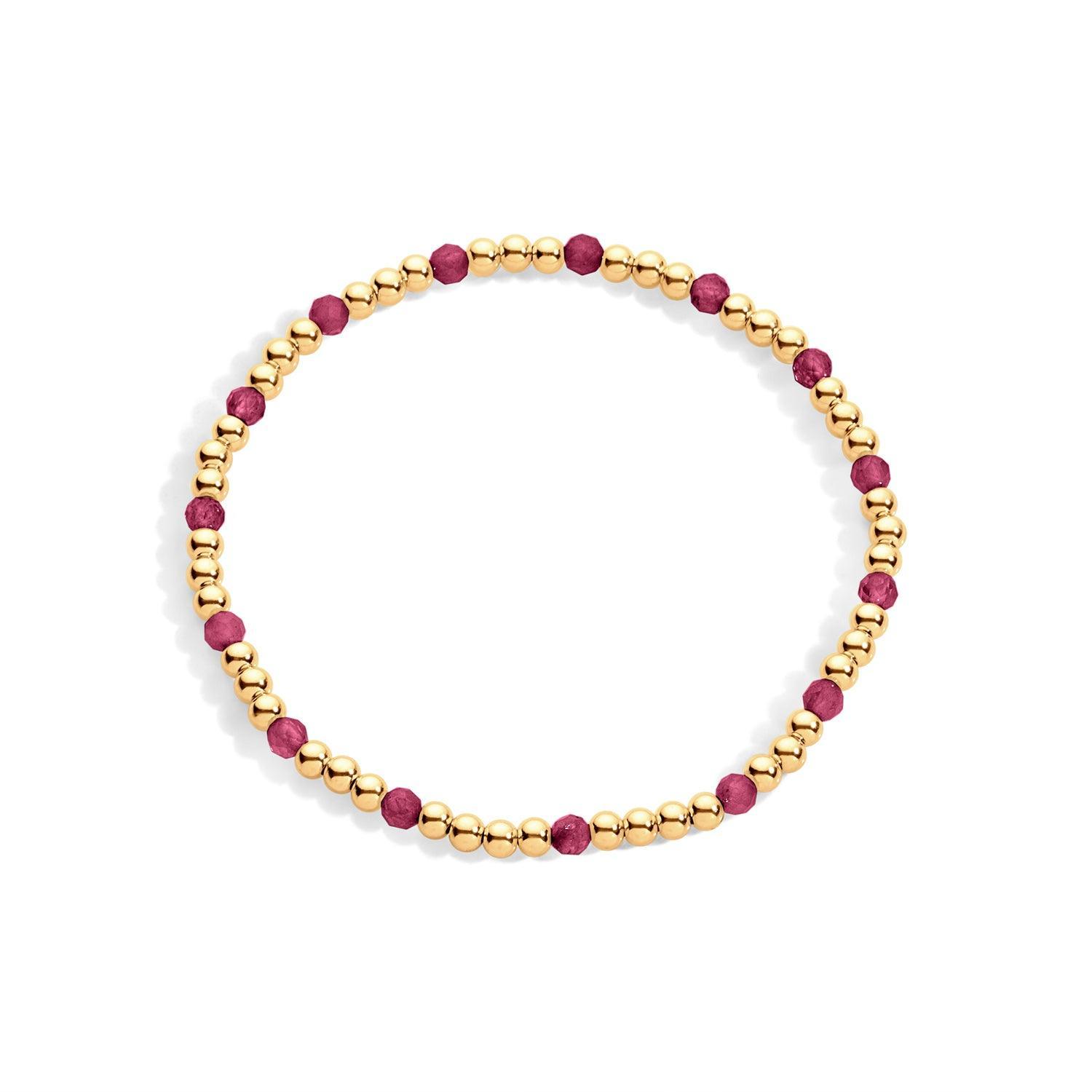 14K gold-filled beaded bracelet with ruby gemstones