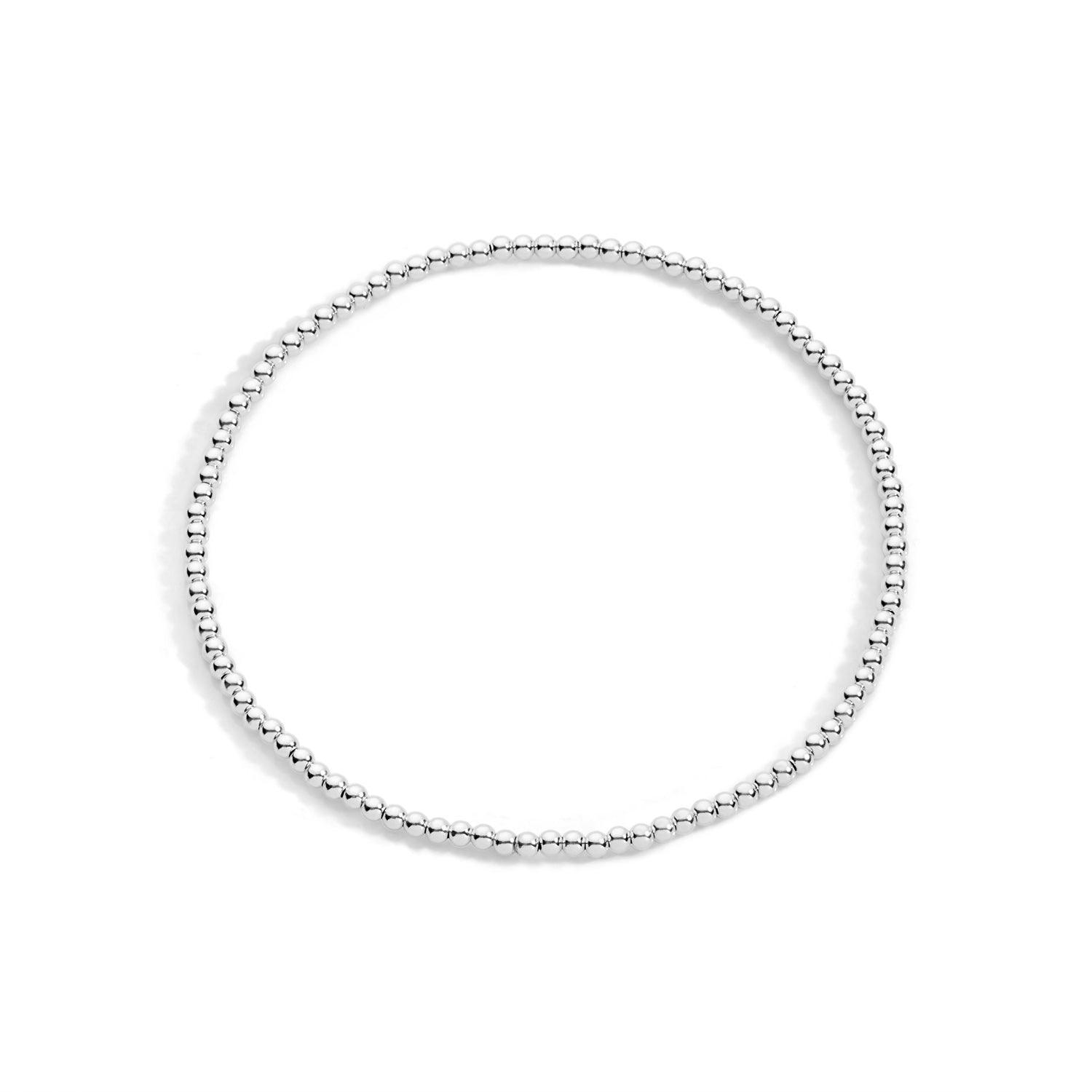 2mm sterling silver beaded stretch bracelet on white background