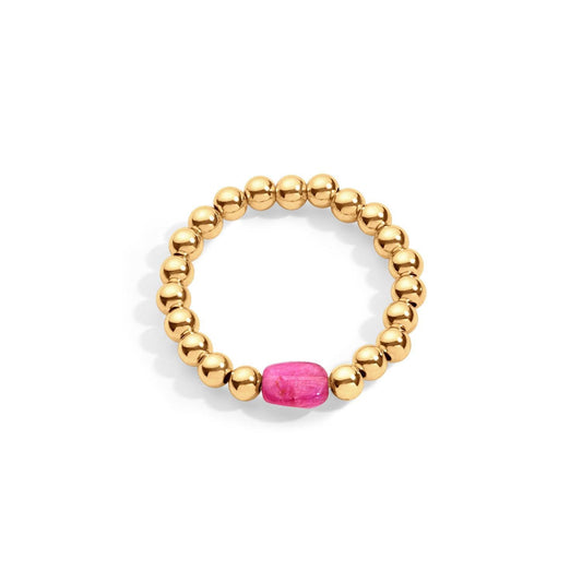 gold filled beaded ring with pink gemstone