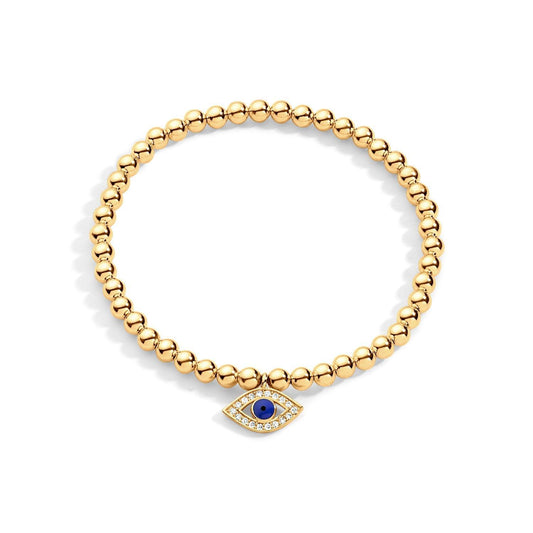 Gold filled beaded bracelet with evil eye charm