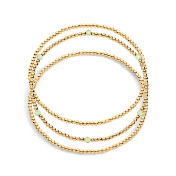 3 gold filled beaded bracelets with one having citrine gemstones