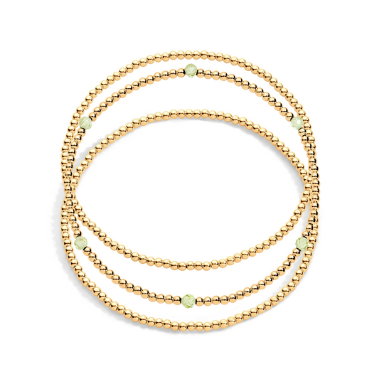 3 gold filled beaded bracelets with one having citrine gemstones