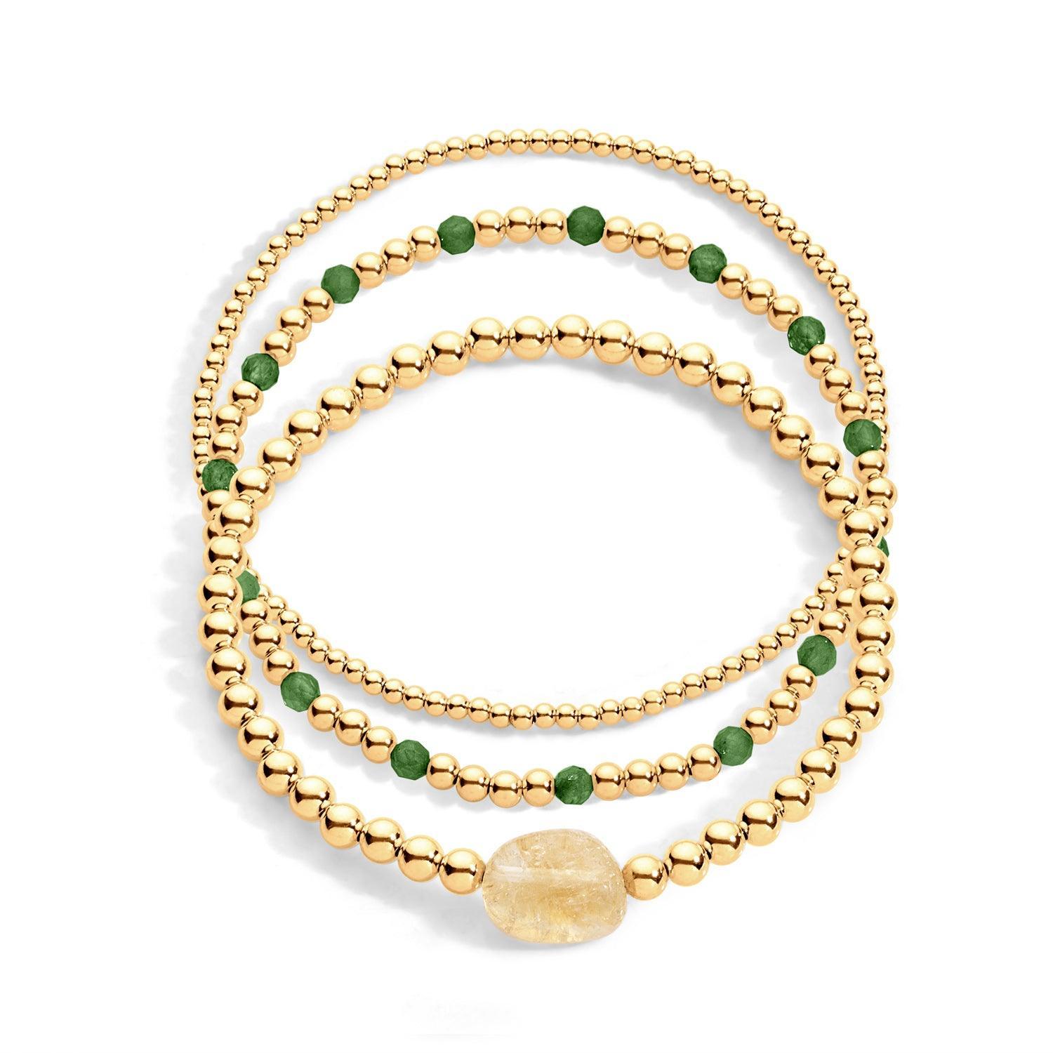 3 gold filled bracelet with emerald gemstones