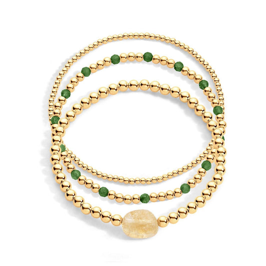 3 gold filled bracelet with emerald gemstones