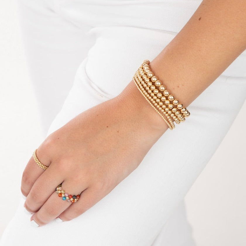 14K Gold Plated Bead Ball Bracelets Stretchable Gold Beaded Bracelets for  Women | eBay