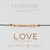 Black string bracelet with gold filled beads on LOVE card