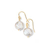 A pair of gold-tone fishhook drop earrings with irregular, lustrous white baroque pearls, shown on a clean white background.