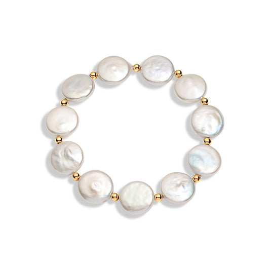 Pearl coin bracelet with 3mm gold beads