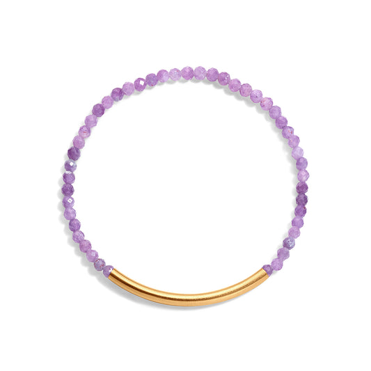A amethyst gemstone bracelet with a 14k gold-filled paperclip accent