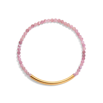 A pink gemstone bracelet with a 14k gold-filled paperclip accent