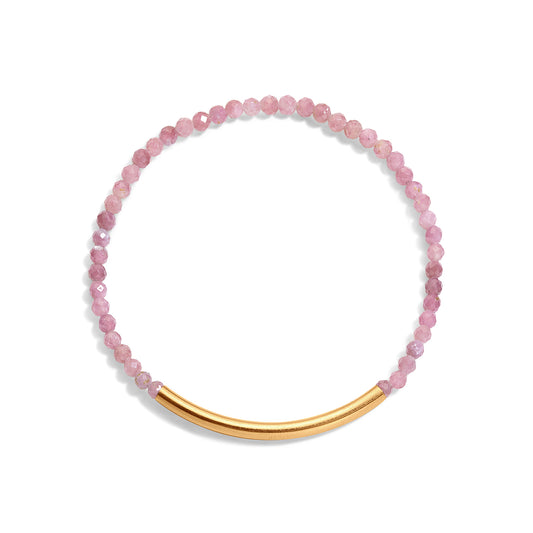 A pink gemstone bracelet with a 14k gold-filled paperclip accent