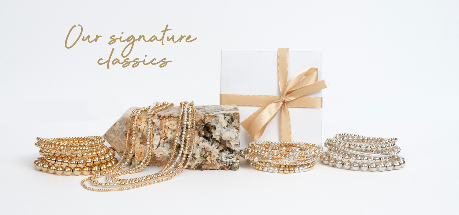 Gold jewelry set with a gift box on a white background