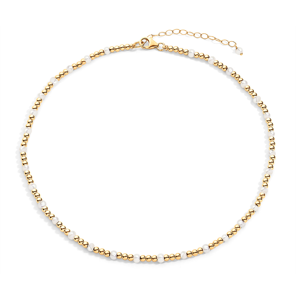 Gold beaded necklace with pearl accents