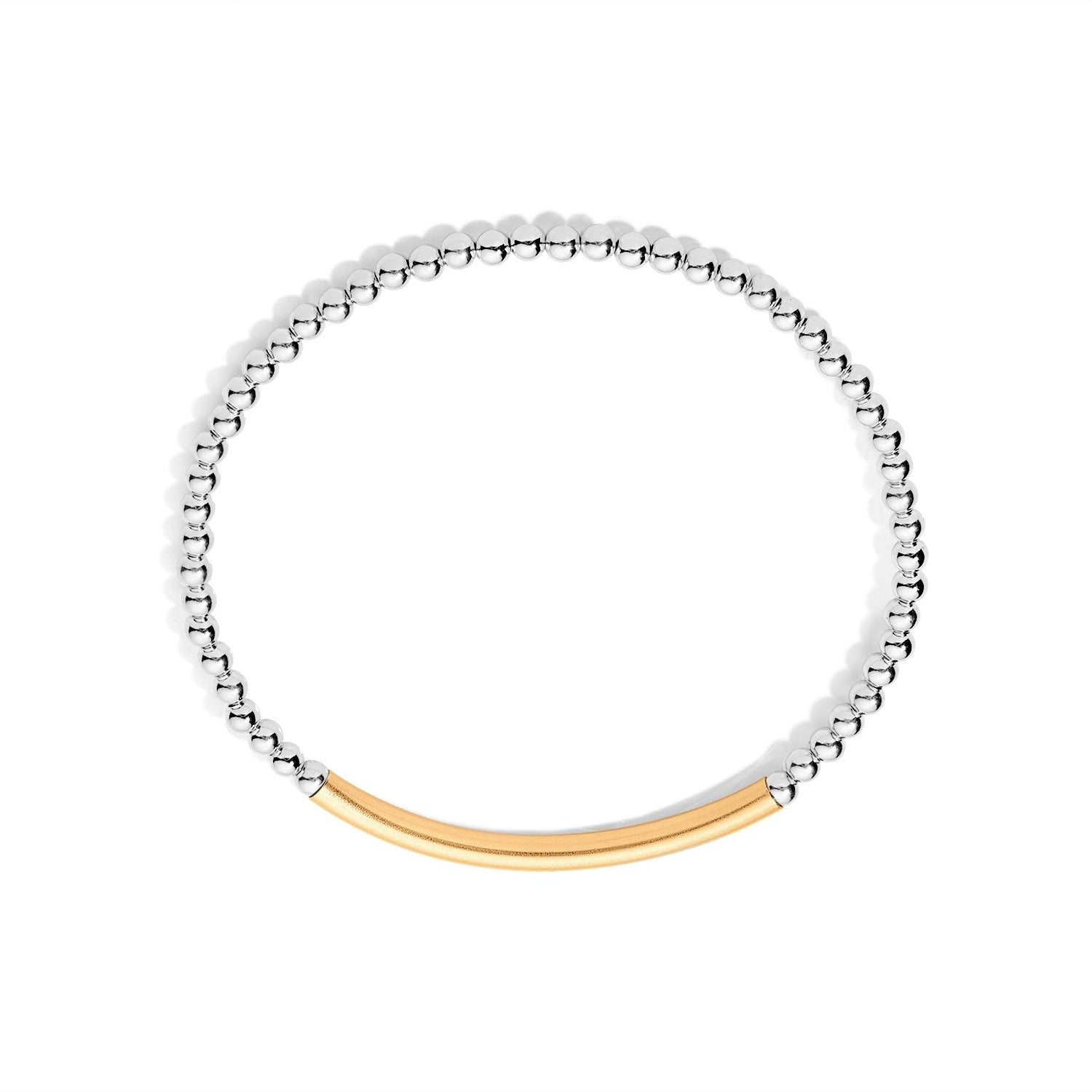 Sterling Silver beaded bracelet with a gold bar accent