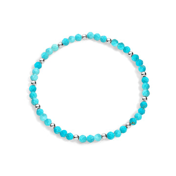 A sterling silver bracelet with turquoise gemstone beads and silver accents, displayed against a white background.