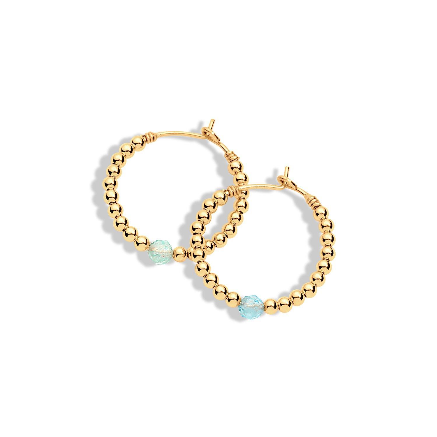 Gold filled beaded earrings and aquamarine gemstone
