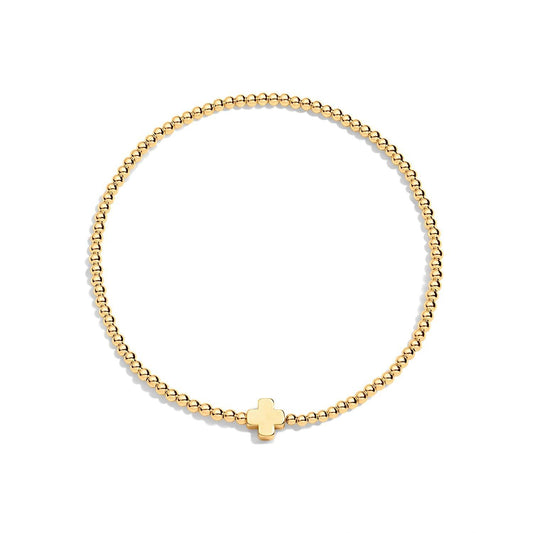 gold filled beaded bracelet with gold cross charm