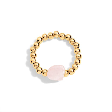 gold filled beaded ring with pink gemstone