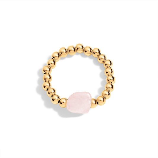 gold filled beaded ring with pink gemstone