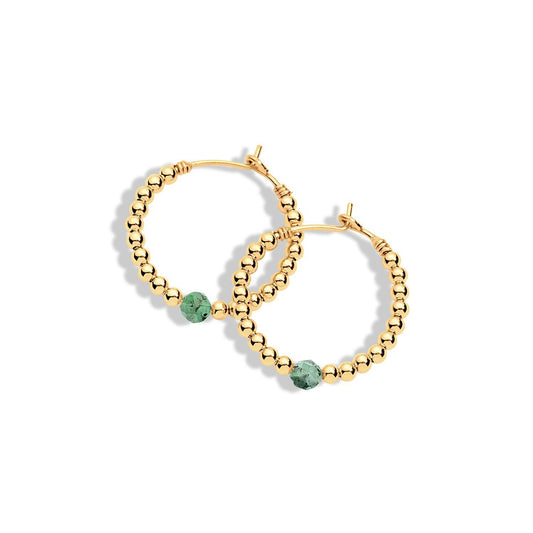 Gold filled beaded earrings with emerald gemstone