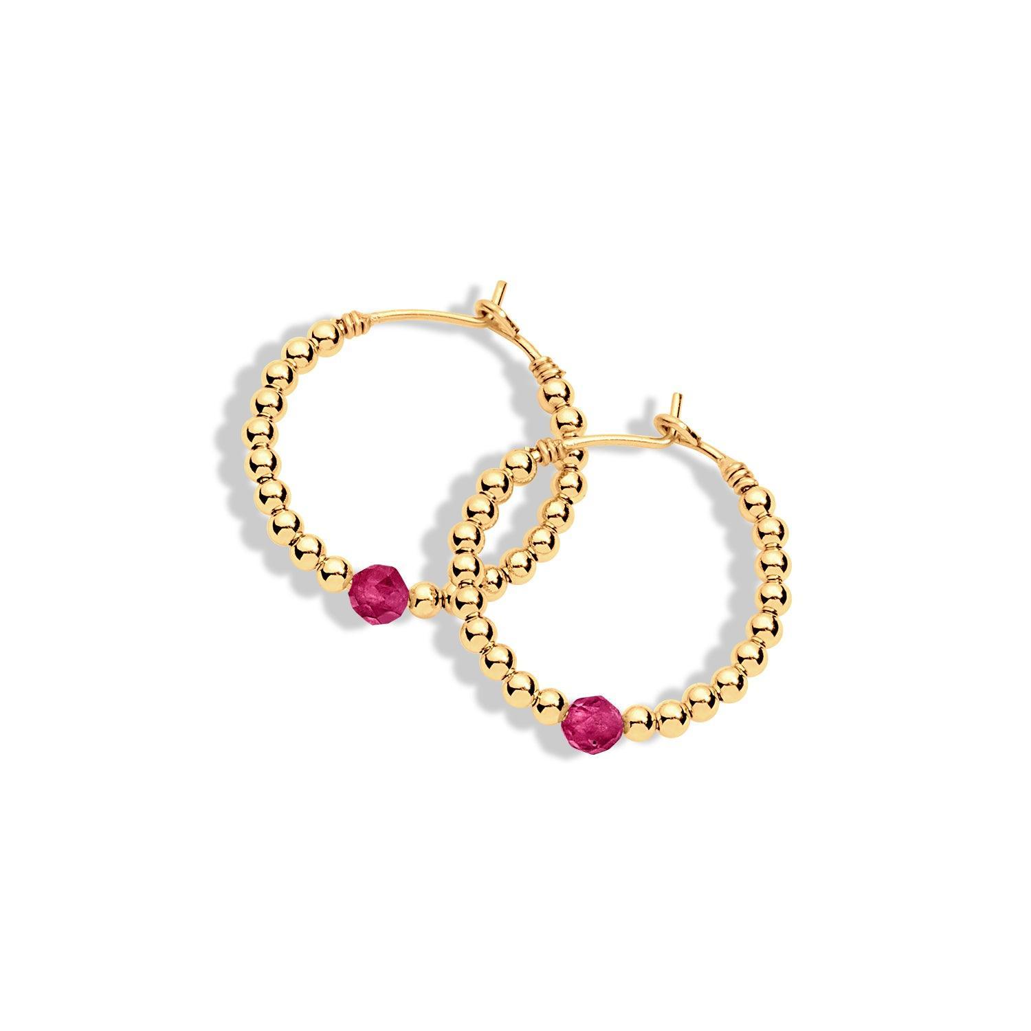 Gold filled beaded earrings with ruby gemstone