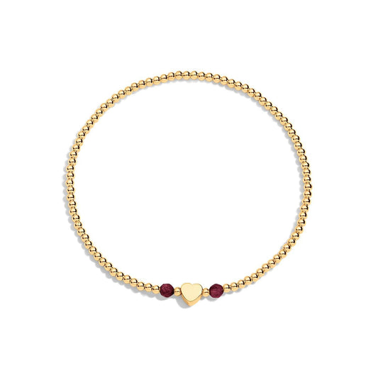 14K gold-filled bracelet with ruby gemstones and heart accent