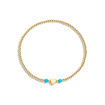 14K gold-filled bracelet with turquoise gemstones and heart accent