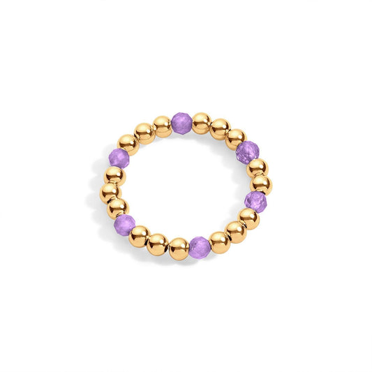 14K gold-filled beaded ring with amethyst gemstones