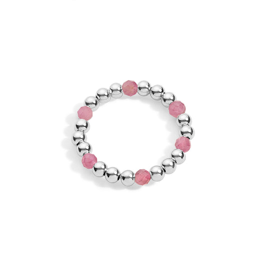 Sterling Silver beaded ring with pink gemstones