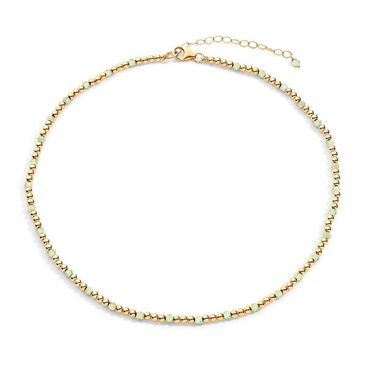  gold-filled chain necklace with peridot semi-precious gemstone accents, displayed against a white background.