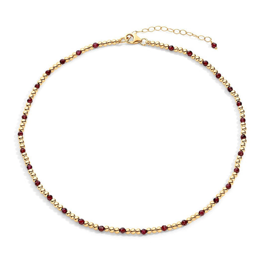  gold-filled chain necklace with ruby semi-precious gemstone accents, displayed against a white background.