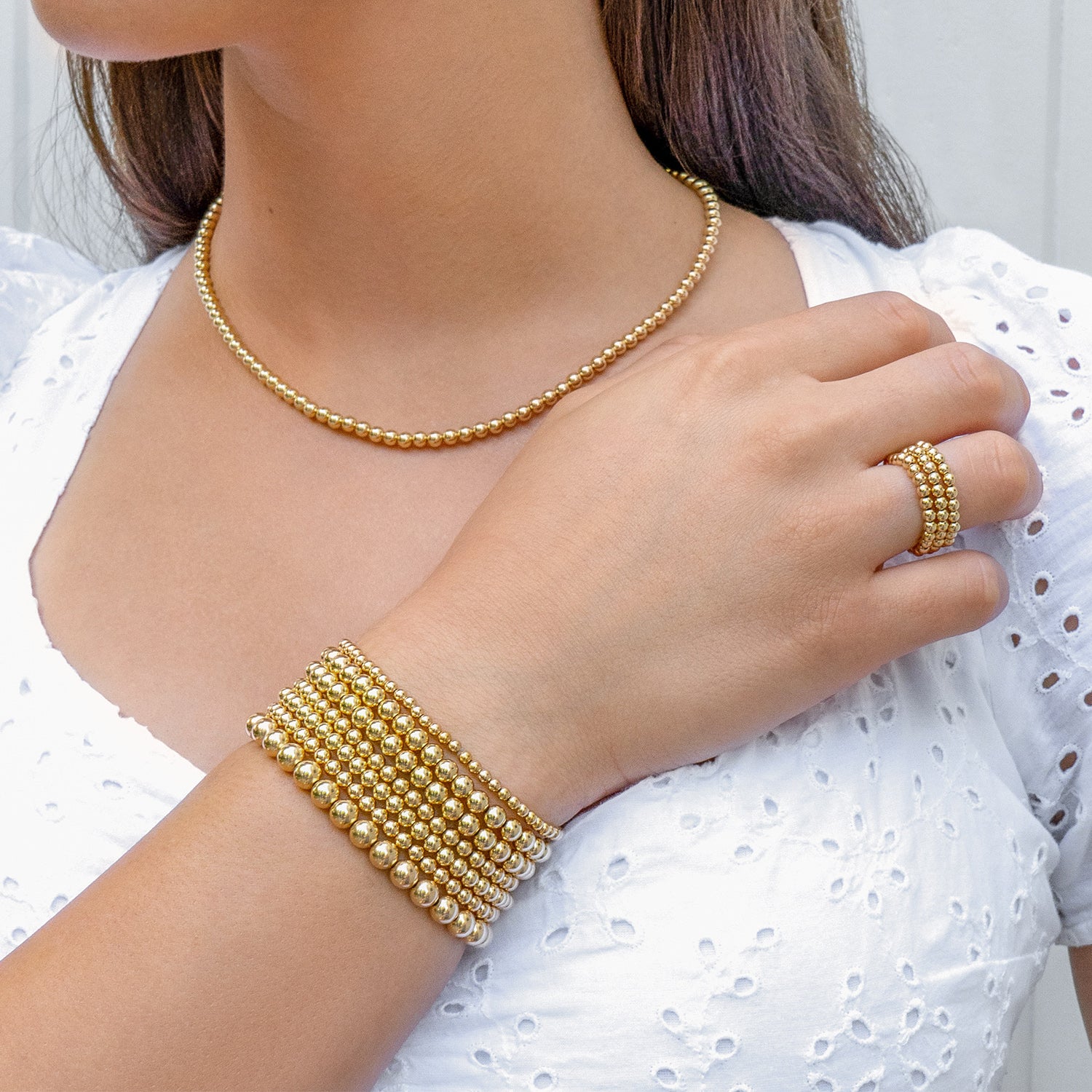Maya agate and zircon studded gold beads stretch bracelets | The Jewelry  Palette