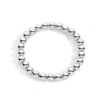 7mm sterling silver beaded stretch bracelet on white background