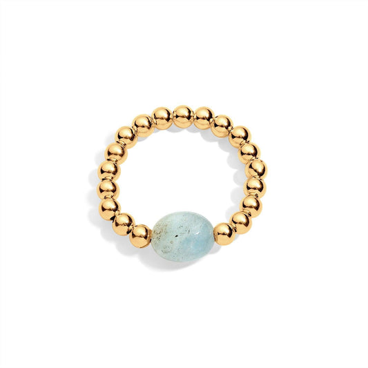 gold filled beaded ring with aquamarine gemstone