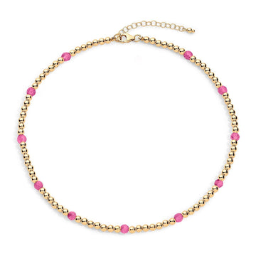 Gold filled beaded necklace with pink tourmaline gemstones