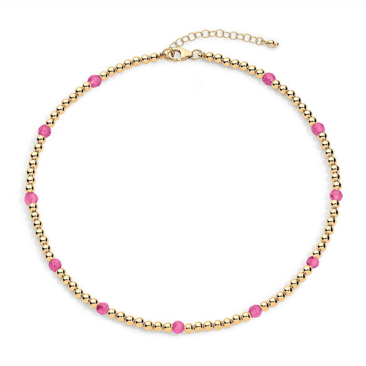 Gold filled beaded necklace with pink tourmaline gemstones